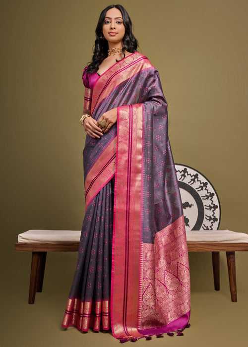 Magic Purple Woven Banarasi Soft Silk Saree