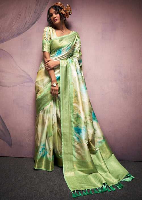 Pistachio Green Soft Silk Saree With Digital Print