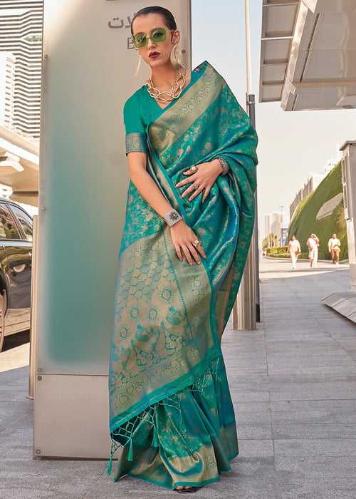 Breeze Green Woven Banarasi Brocade Silk Saree