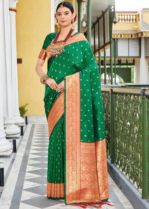 Panna Green Woven Banarasi Silk Saree