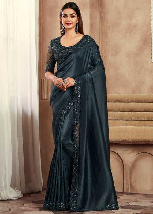 Antique Black Designer Embroidered Saree