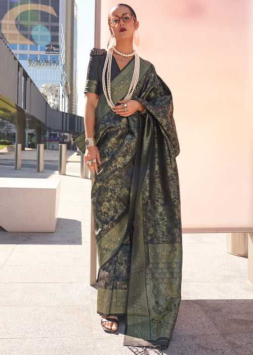 Black And Gold Woven Banarasi Brocade Silk Saree