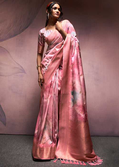 Prism Pink Soft Silk Saree With Digital Print