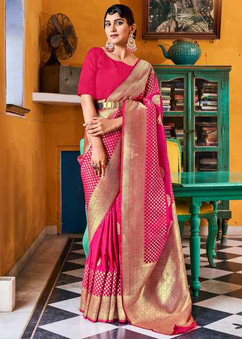 Queen Pink Woven Banarasi Silk Saree