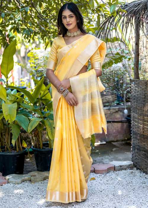 Soft Yellow Woven Cotton Silk Saree