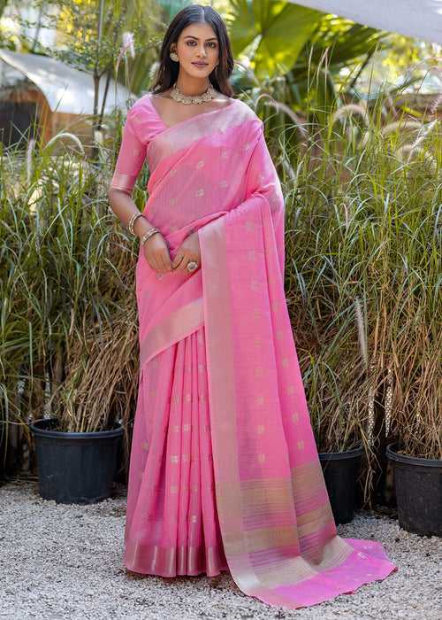 Vibrant Pink Woven Cotton Silk Saree