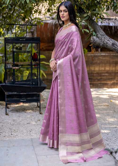 Classy Purple Woven Cotton Silk Saree
