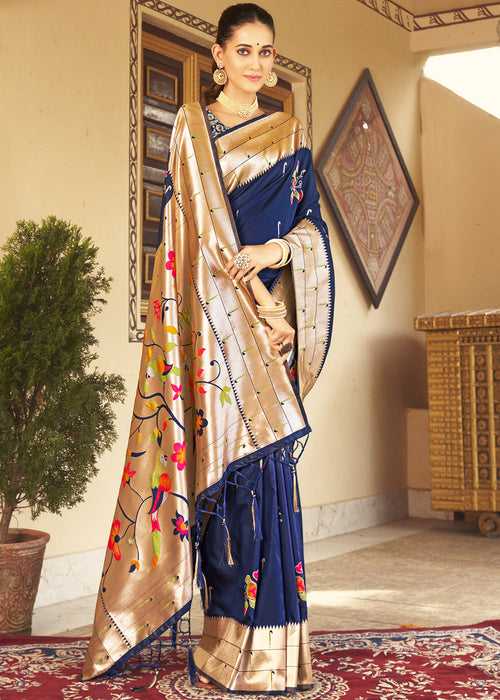 Twilight Blue Woven Paithani  Silk Saree