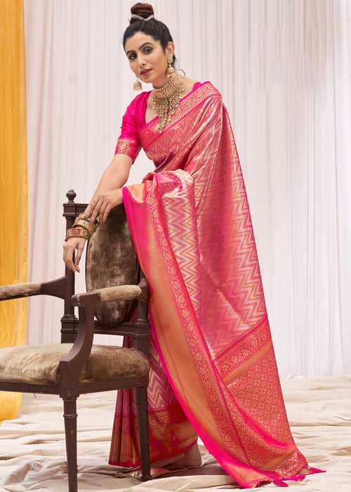 Rani Pink Woven Kanjivaram Silk Saree