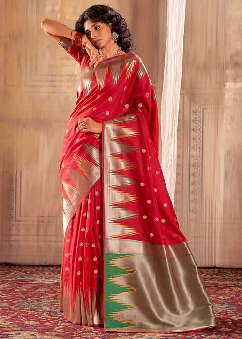Ruby Red Woven Banarasi Silk Saree