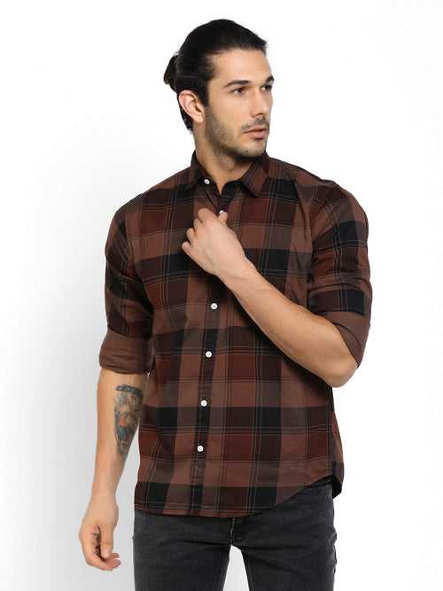 Men Brown and Black Checks Casual Shirt (GBMNR4001)