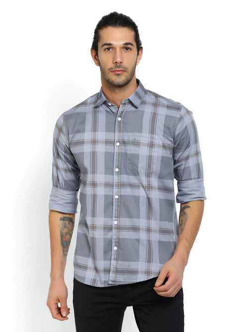 Men Light Grey Checks Casual Shirt (GBMNR4009)
