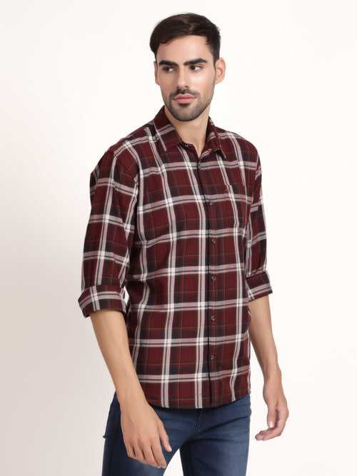 Men Red and White Checked Casual Shirt (GBHM5029)