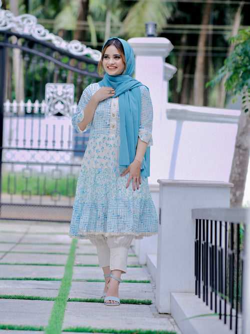 Blue and White Ethnic Printed Salwar (GBFT16163)