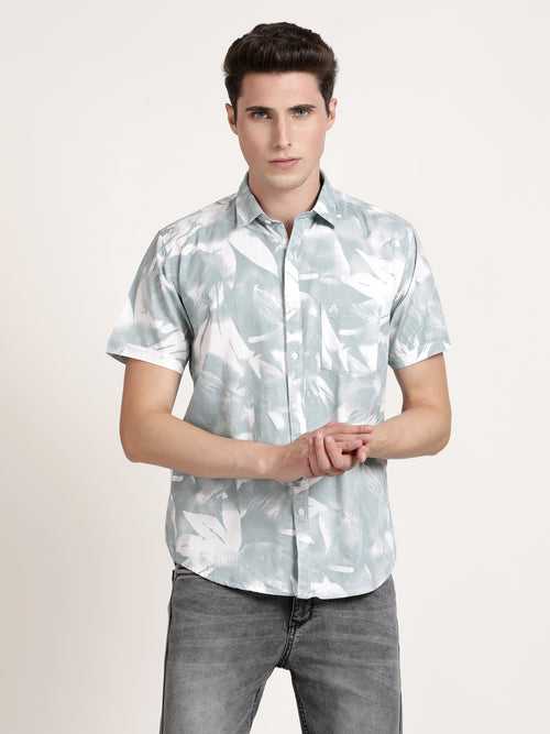 Men Green Printed Casual Shirt (GBMNR4015)