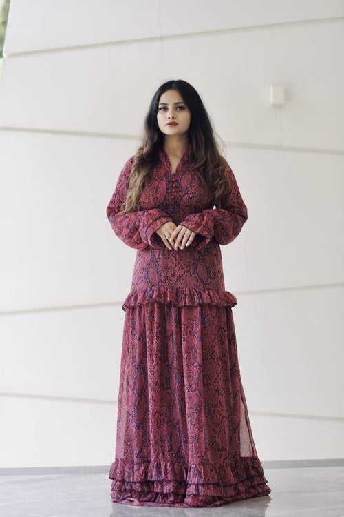 Light Maroon Printed Dress (GBGM001B)