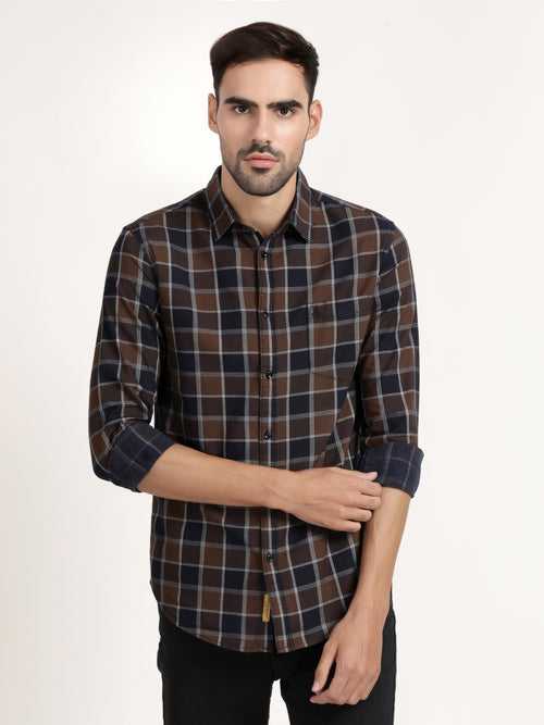 Men Brown and Black Checked  Formal Shirt (GBRJ6001)