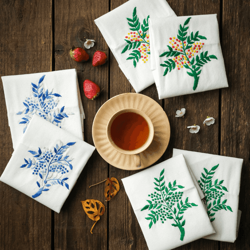 Hand Embroidered Tea Towels - Set of 2