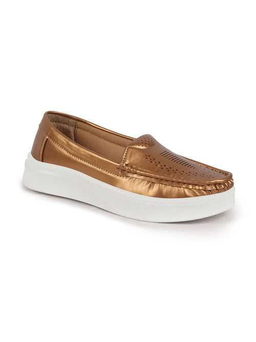 Women Antique Perforation Laser Cut Stitched Casual Slip On Loafer|Work|Outdoor|Slip On Shoes|Office Wear