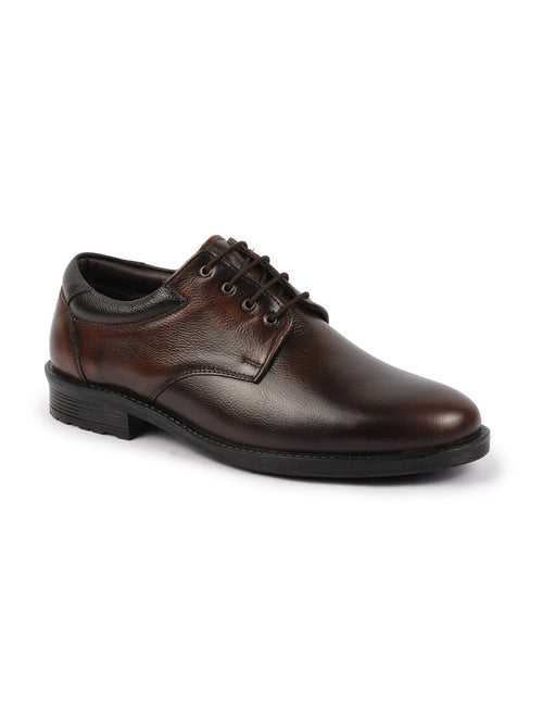 Men Brown Genuine Burnish Leather Formal Lace Up Derby Shoes For Office|Work