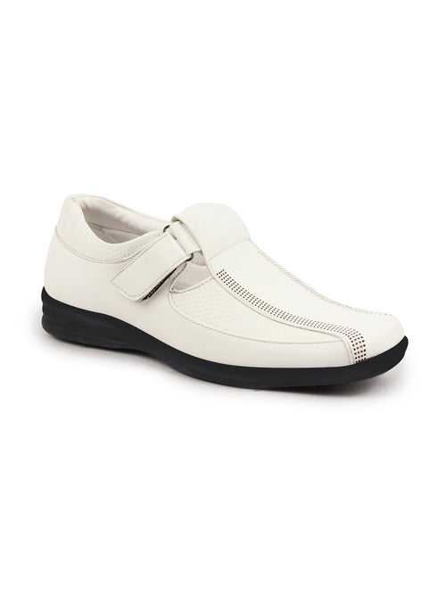 Men White Shoes Style Casual Slip On Adjustable Strap Velcro Sandal For All Day Comfort