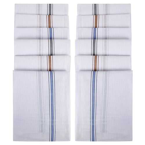 Men's Cotton Handkerchief White with Stripes - Pack of 12
