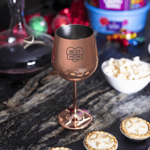 Stainless Steel Wine Glass for Mom Copper Finish Goblets - Best Mom