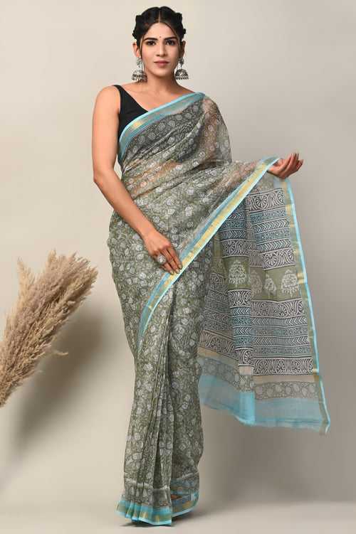 Exclusive Hand Block Printed Kota Doria Saree