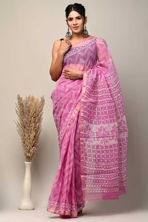 Exclusive Hand Block Printed Kota Doria Saree