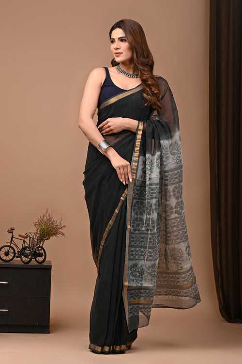 Crafts Moda Exclusive Block Printed Kota Doria Saree With Blouse