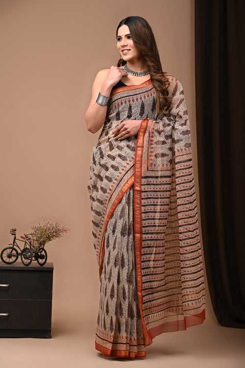 Exclusive Hand Block Printed Kota Doria Saree