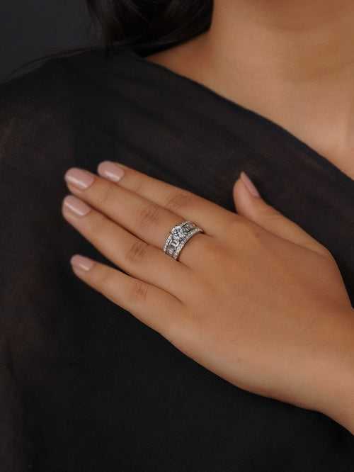 CZRNG91 - White Color Silver Plated Faux Diamond Ring