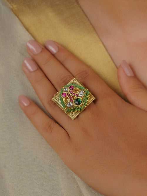 MR-RNG35M - Multicolor Gold Plated Mishr Ring