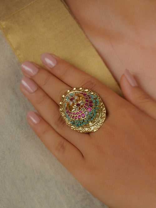 MR-RNG41WP - Pink Color Gold Plated Mishr Ring