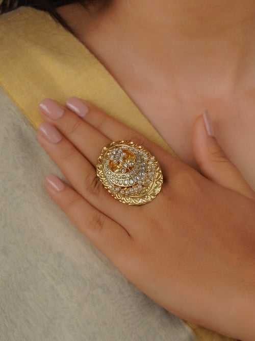 MR-RNG45 - White Color Gold Plated Mishr Ring