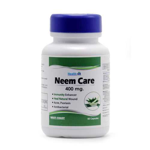 Healthvit Neem Care for Skin Care - 400 mg (60 Capsules, Neem Powder)