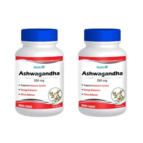 Healthvit Ashwagandha Powder 250 mg - 60 Capsules (Pack of 2)