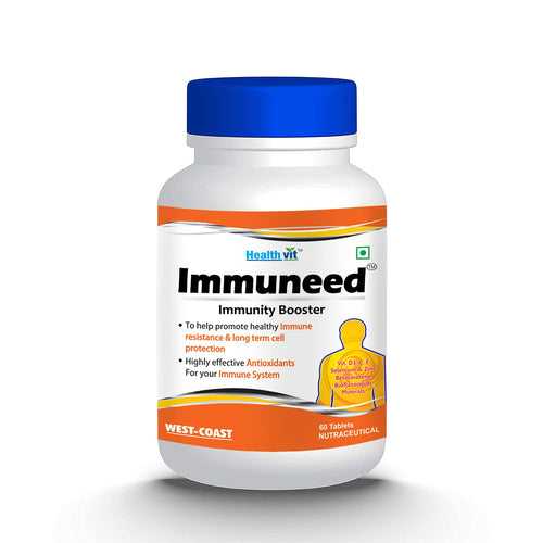 Healthvit Immuneed Immunity Booster | With Vit.D3,C,E,Selenium & Zinc Betacarotene Bioflavonoids Minerals | Highly Effective Antioxidants | 60 Tablets