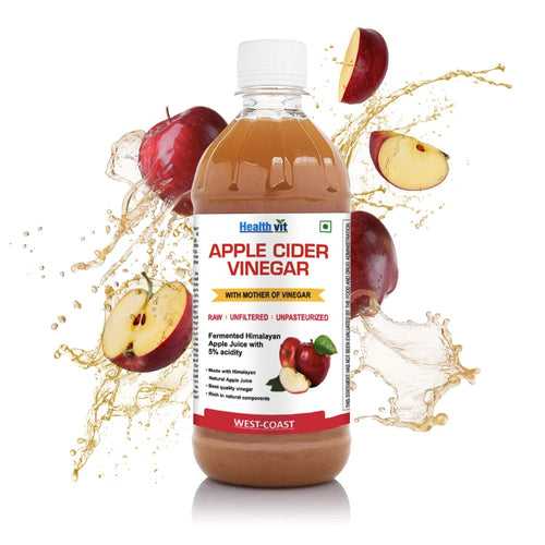 Healthvit Apple Cider Vinegar With Mother Vinegar| Weight Loss Management | Better Skin | Digestive Enzymes | Energy Booster | Immunity Booster | Organic 500 ml