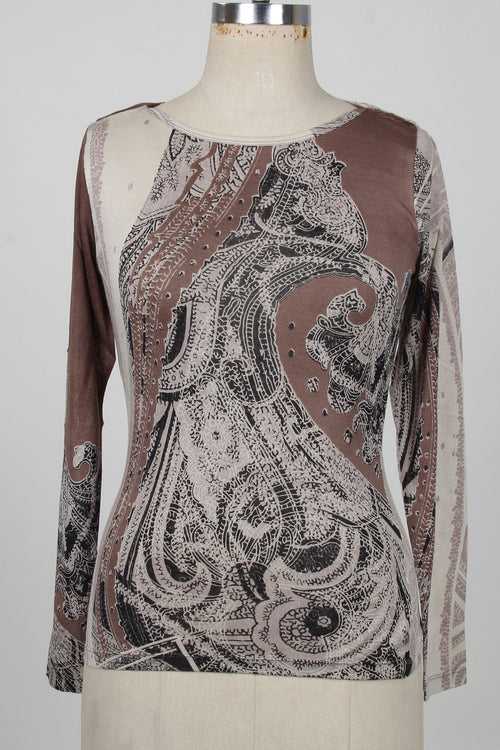 BROWN PAISELY SILK SWEATER