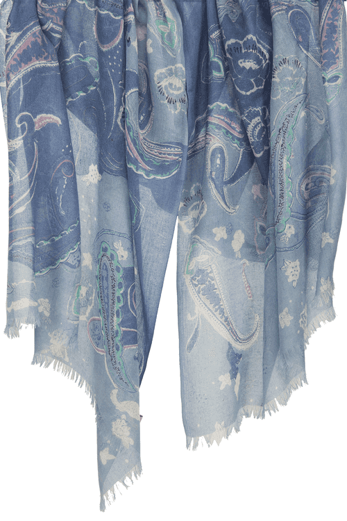 BLUE PAISELY SILK CASHMERE SCARF