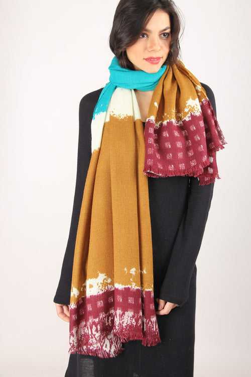 MULTI COLOUR CONTEMPORARY SILK WOOL CASHMERE SCARF