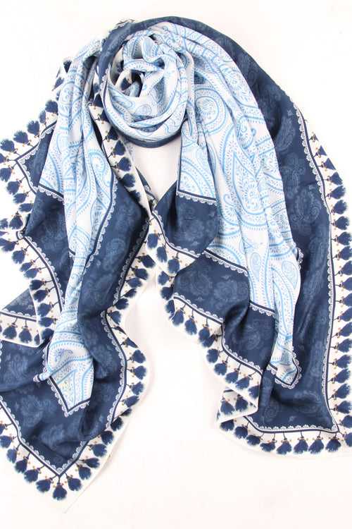 POWDER BLUE PAISELY SILK SCARF