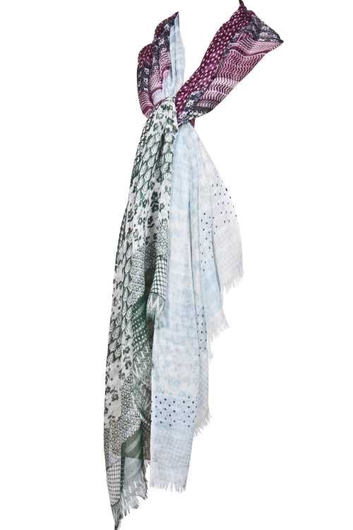 WHITE CONTEMPORARY SILK LINEN WOOL SCARF