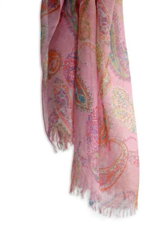 PINK PAISELY SILK LINEN SCARF