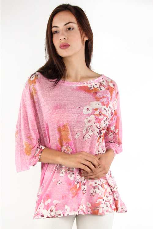 PINK FLORAL LINEN SWEATER