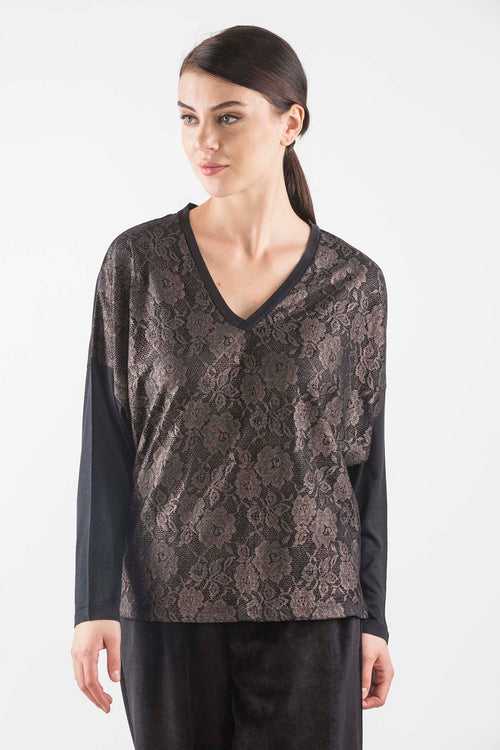 BLACK & COPPER FLORAL SILK SWEATER