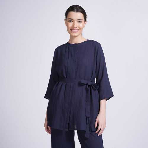 Nyla Long Line Shirt - Navy