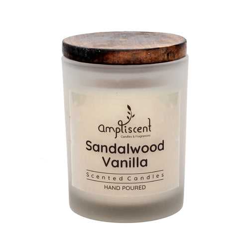Ampliscent Exotic Candles Collection- Sandalwood Vanilla (White Frosted Glass)