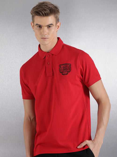 Red Solid Regular Fit Polo